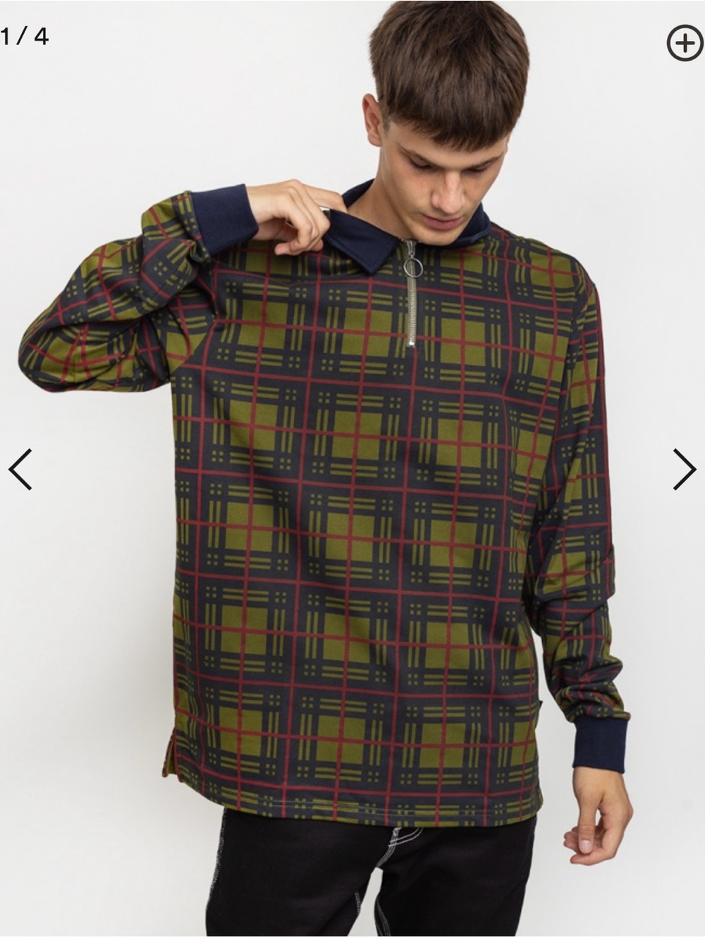 The Lazy Oaf Quarter Zip Plaid Check Pullover Jersey Sweatshirt Men’s Sz XS